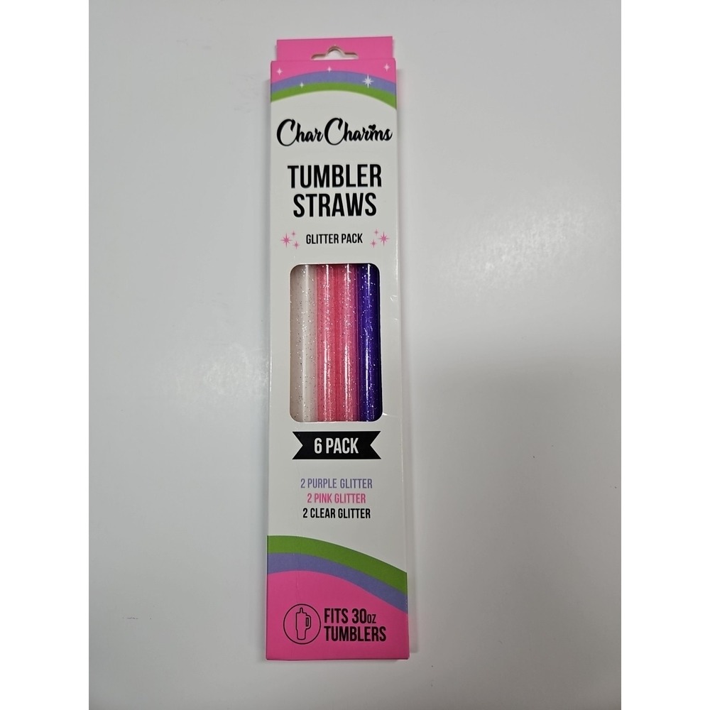 CharCharms Glitter Pack 6 Pack Reusable Tumbler Straws Fits 30 oz